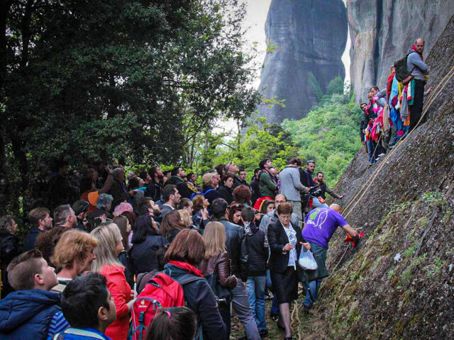 Climbers with scarves on the feast of Saint George.