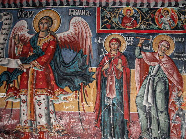 Frescoes inside the katholikon of the Monastery.