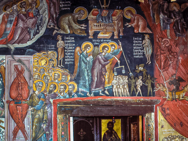 Murals inside the Rousanou Monastery.